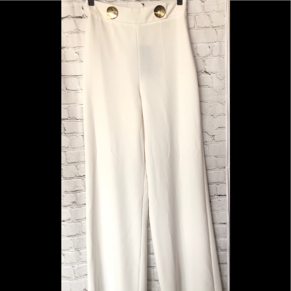 Zara High Waist White Palozzo Pant w/ Gold Buttons